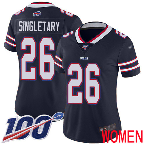 Women Buffalo Bills 26 Devin Singletary Limited Navy Blue Inverted Legend 100th Season NFL Jersey